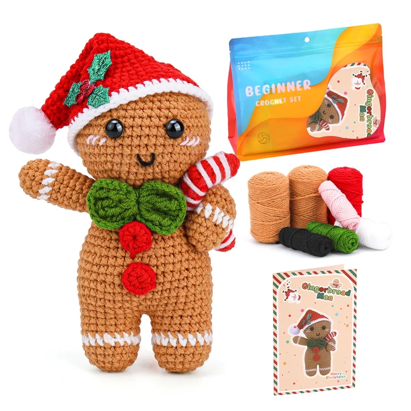 

Christmas Decorations Christmas DIY Crochet Kit With Knitting Yarn Needles Plush Gingerbread Man Doll Easy Durable Easy Install