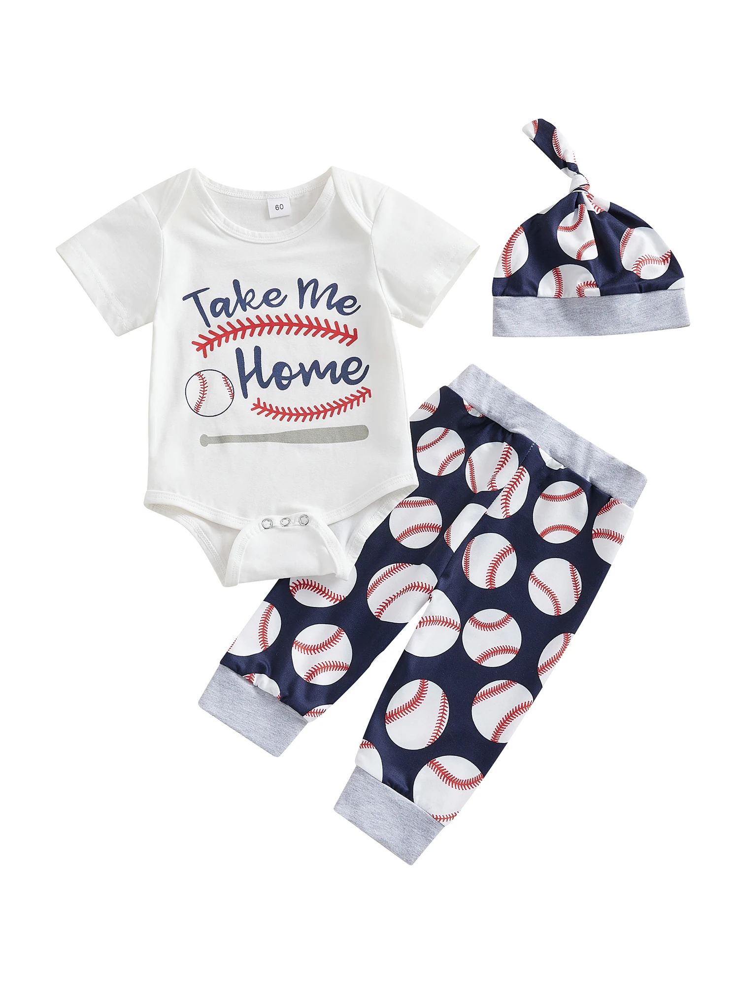 

Newborn Baby Boy Baseball Outfit New Player in Town Romper Baseball Jogger Pants 3Pcs Coming Home Outfit