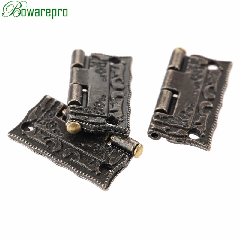 4Pcs Vintage Jewelry Boxes Wooden Case Small Hinges Antique Bronze Furniture Cupboard Cabinet Iron Fittings Screws 26*23mm
