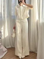 2025 Early Spring New Fashion Hot Diamond Tweed Set Women Temperament Pearl Decoration Cardigan Tops or Vest or Long Pants Lady 1