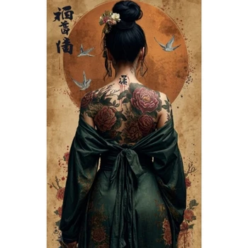 Dipinto a Olio con Numeri Fai da Te, Ritratto di Donna con Tatuaggi sul Retro, Arte Digitale su Tela, Decorazione Murale per Sala Giochi o Soggiorno
