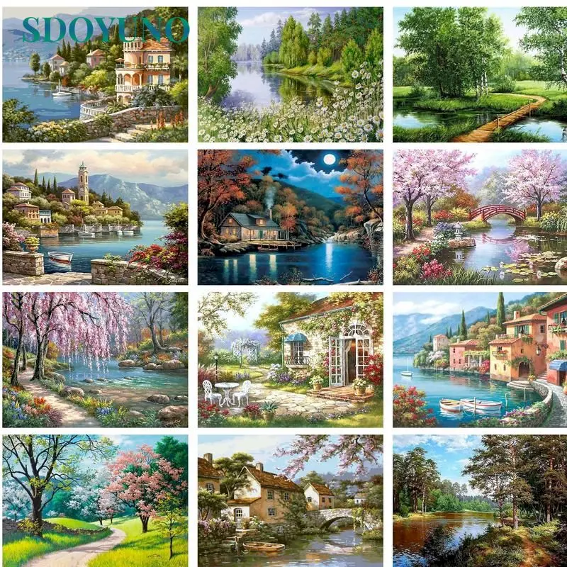 Sdoyuno Diy Artwork Paint By Numbers Landscape Series Frameless 60*75cm