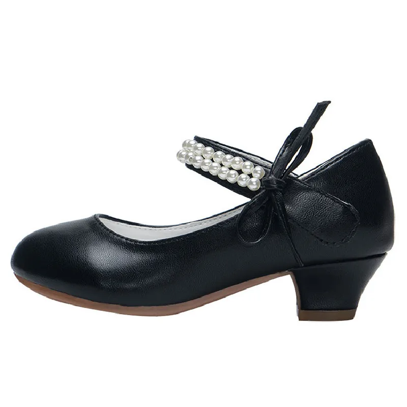 Girls Shoes High Heel Pearl Teen Crystal Party Princess Leather Sandals Child Wedding Formal Wear girls high heel shoes leather shoes girls sandals