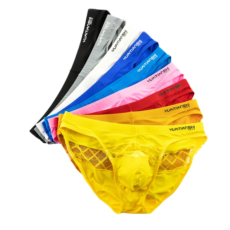 9PCS Underwear Men Silky Breathable Mesh Briefs Translucent Underwear Hollow Out Sexy Low Rise Breathable Underpants Briefs