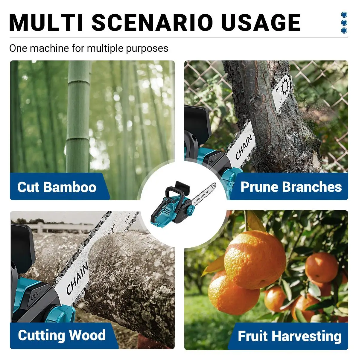 Drillpro Brushless Electric Chainsaw Oil Adjustment Woodworking Power Tool Graden 12Inch Cordless Chainsaw for Makita Battery 4