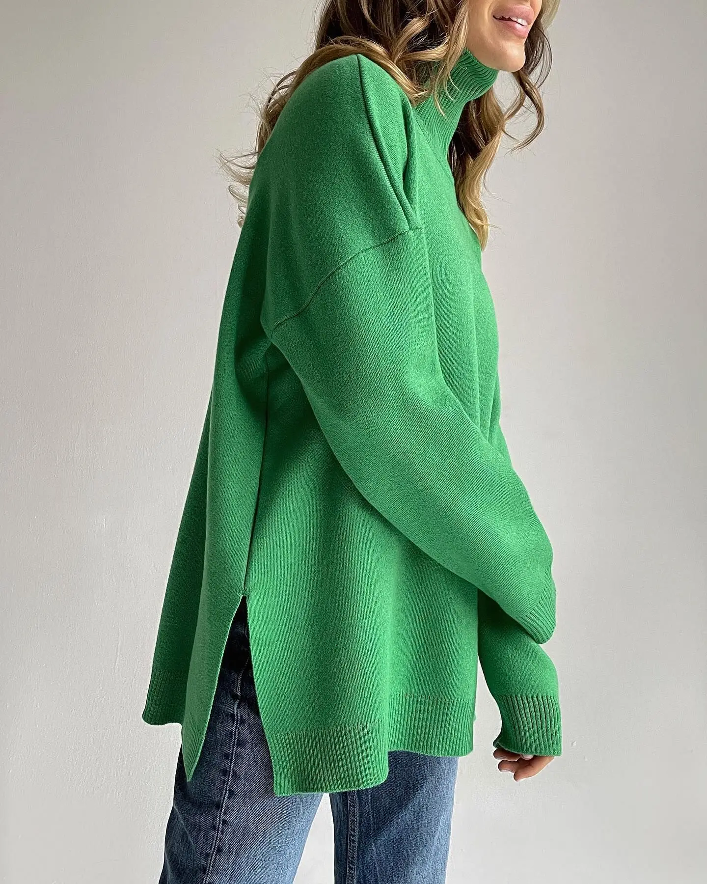 

Side Split Warm Turtleneck Pullover Sweater Women Oversize Winter Top Soft Basic Green Oversized Sweater for Women Turtleneck