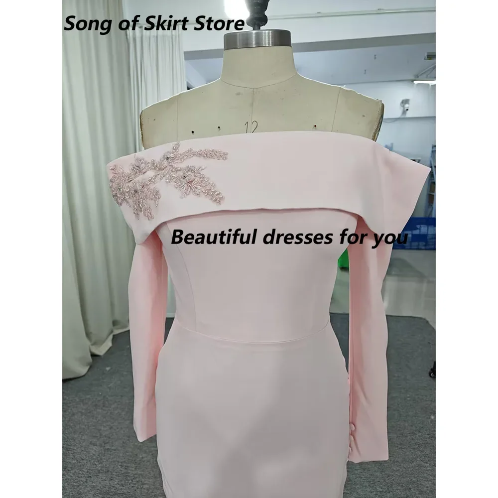 Intricate Matching Jersey Flower Beading Sequined Button Pleat Straight Off Shoulder Long Dresses Homecoming Dresses prom dresses prom dress
