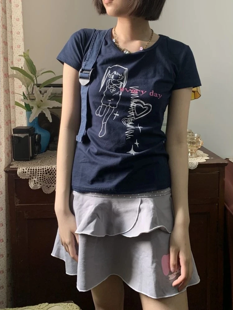 Harajuku Pastel Goth T-Shirt - Kawaii Broken Bear Print, Soft Cotton Spandex, Casual Streetwear For Women & Teens - View #3