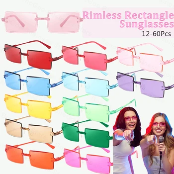 12-100 pezzi occhiali da sole rettangolari senza montatura per feste per gli ospiti occhiali UV400 in vetro quadrato retrò per decorazioni per esterni di compleanno di nozze 1