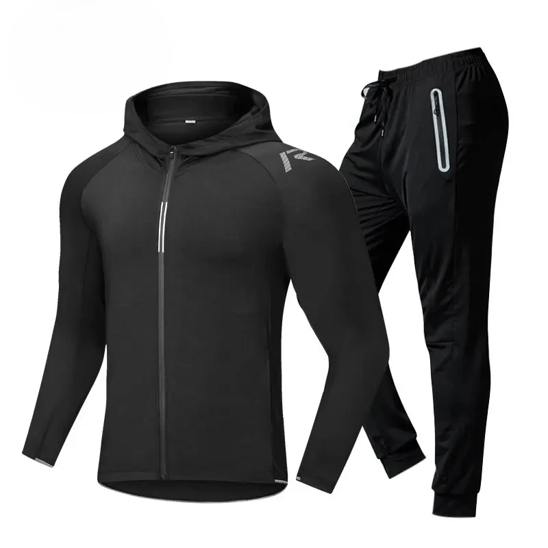 Quick Dry Men's Running Jacket Training Sportswear Set Gym Fitness Compression Sport Suit Jogging Tight Sportswear Clothes Male