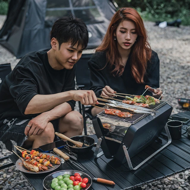 Poêle à bois de Camping Portable et pliable en acier inoxydable, barbecue,  Grill, pour pique-nique en plein air, randonnée voyage - AliExpress