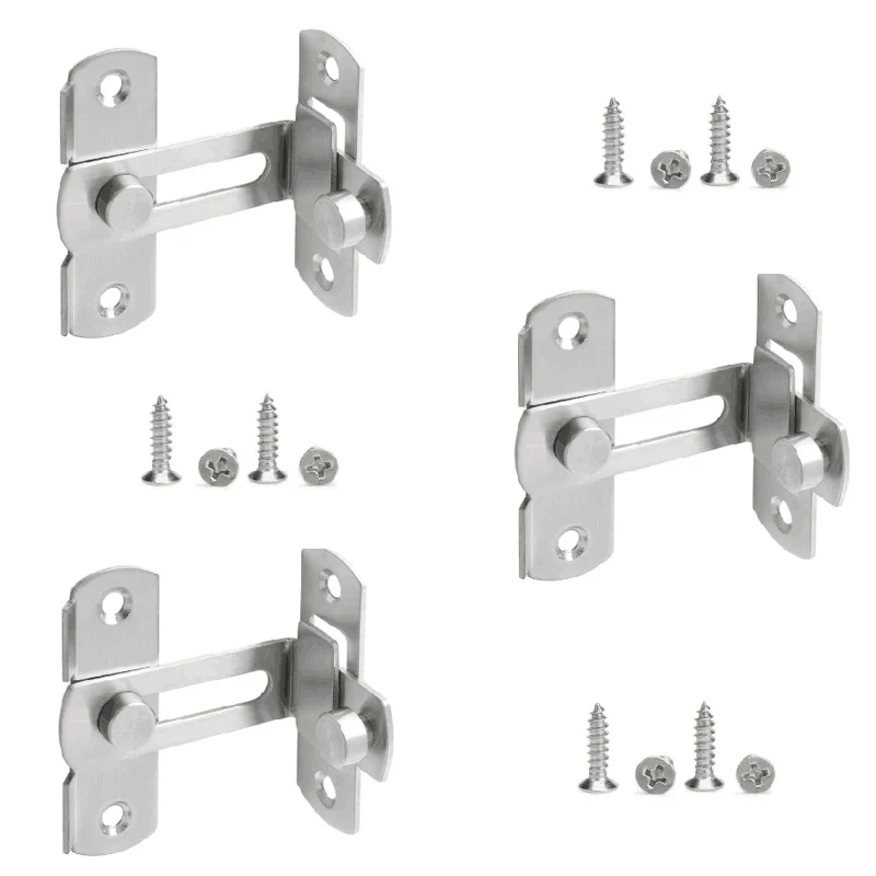 

3 Set 90 Degree Right Angle Door Latch Hasp Bending Latch Barrel Bolt With Screws For Doors Buckle Bolt Sliding Lock