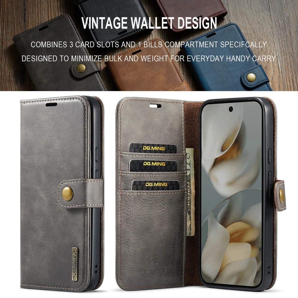 Magnetic Leather Wallet Case with Cash and Card Pockets