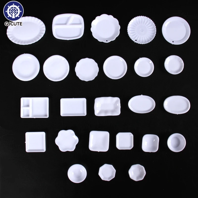 

5Pcs/lot Dollhouse Simulation Plates Tray Set Dollhouse Mini Kitchen Tableware Decoration For 1/12 Dolls House Decoration