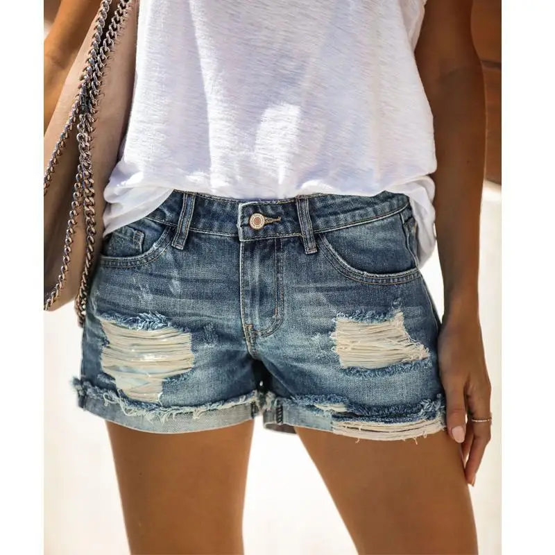 

Summer Vintage Faded and Distressed Ripped Jean Shorts with Pockets 2021 Plus Size Woman Casual Hole Hot Short Denim S-XXXL