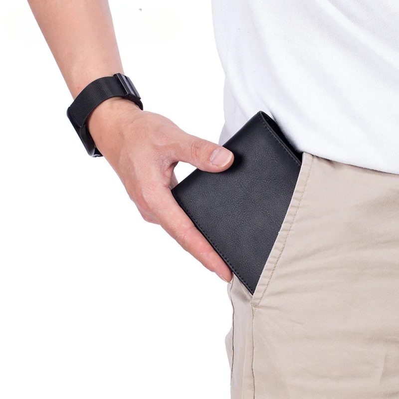 Leather men's RFID shielded ultra-thin wallet, men's short wallet, anti-theft minimalist front pocket wallet