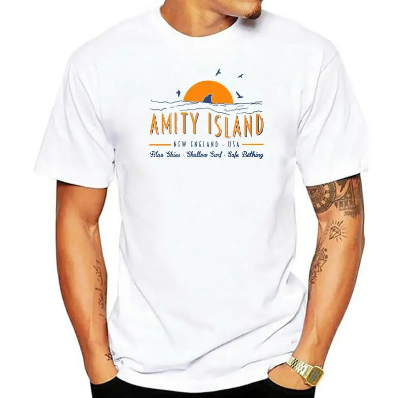 

Amity Island Inspired By Jaws The Movie - Retro Classic Film Sharks 70'S New Superior Quality Tee Shirt