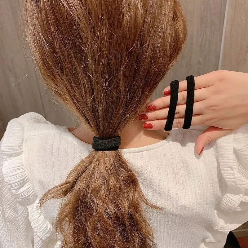 Schwarzer Handtuchring, 50 Stück, hohe Elastizität, nahtloser Gummi-Kopfschmuck-Haarring – Detail 5