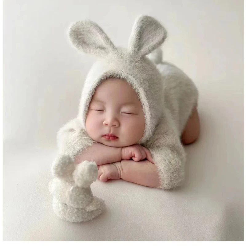 Newborn Cute Little Rabbit Set Newborn Photography Props Baby Girl Boy Solid Color Rabbit Set Photography Props Aceessries