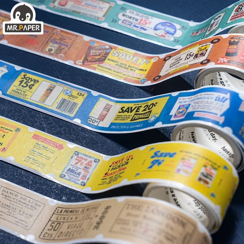 Mr.paper 8スタイルのヴィンテージバッジテープクラシックなアメリカのクーポンハンドアカウントDIY装飾文房具ステッカー洗面テープ