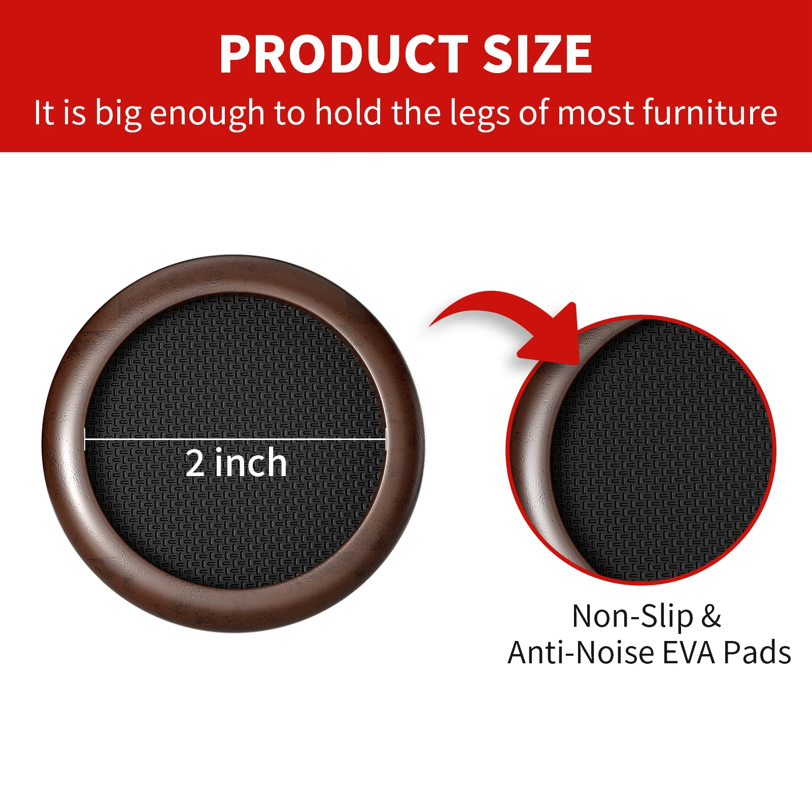 4pcs Round Rubber Furniture Caster Cup With Felt Pad Fit For 0.8 - 1.6 Inch 656320814454 - View #6