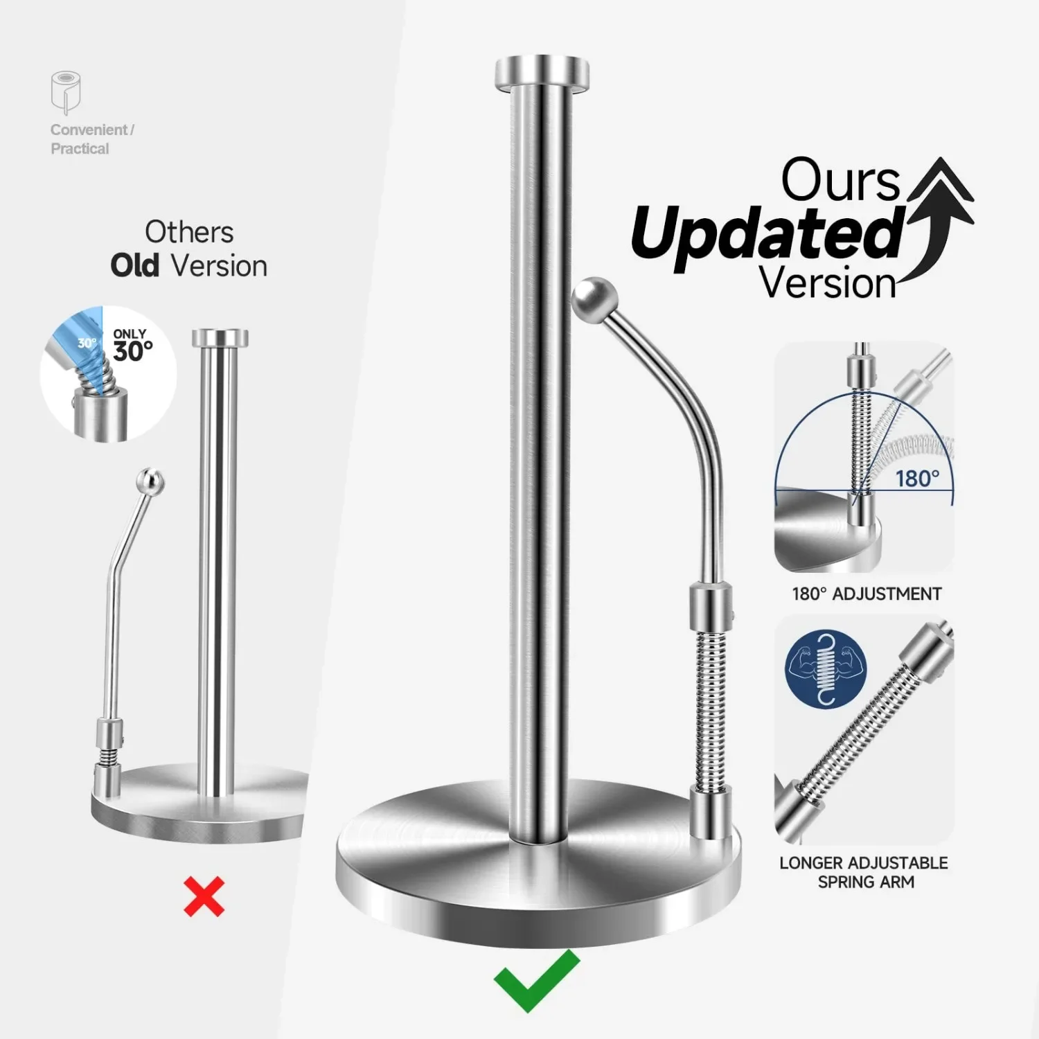 Stainless Steel Paper Towel Holder Easy Tear Towel Rack Weighted Paper Towel Holder Upright Paper Towel Holder Prevent
