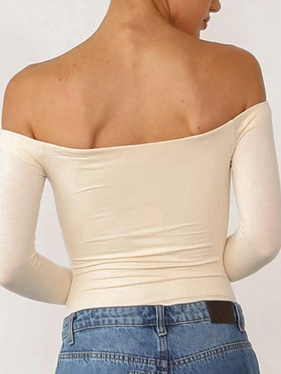 

Женские укороченные топы с открытыми плечами, облегающая Однотонная рубашка с длинным рукавом для весны и лета