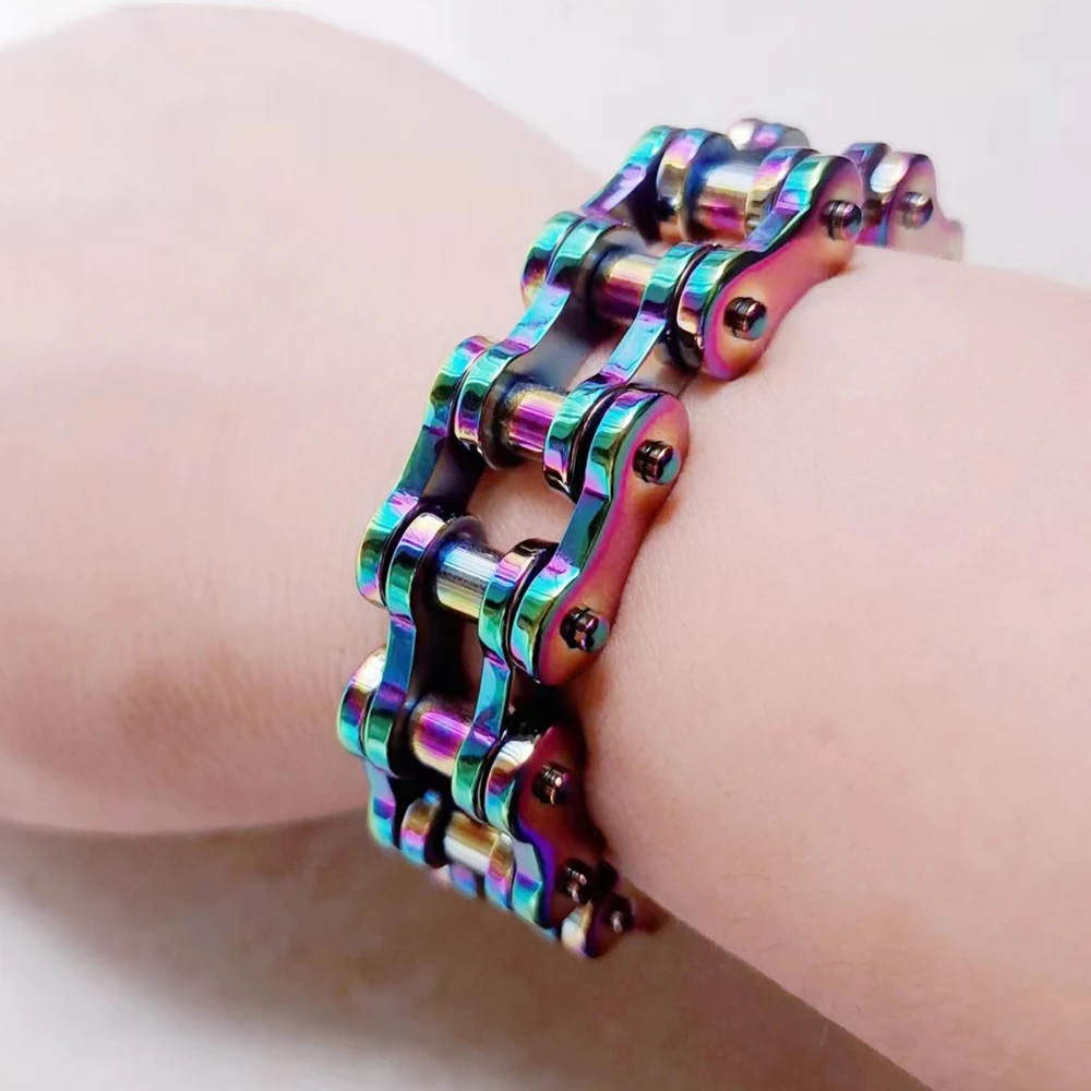 Heavy Punk Rock Rainbow Blue Chain Bracelet in Titanium Steel