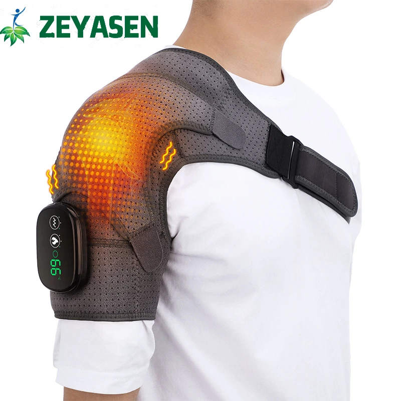 Electric Heating Shoulder Massager Brace Joint Arthritis Pain Relief Vibration LED Controller Adjustabl Support Belt Guard Strap touch screen controller massage heating shoulder pad hot compress smart thermal vibration massager