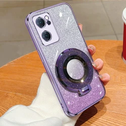 SparkleGuard Magnetic Glitter Phone Case with Plating Holder - Stylish Protection for Reno 5K (Purple)