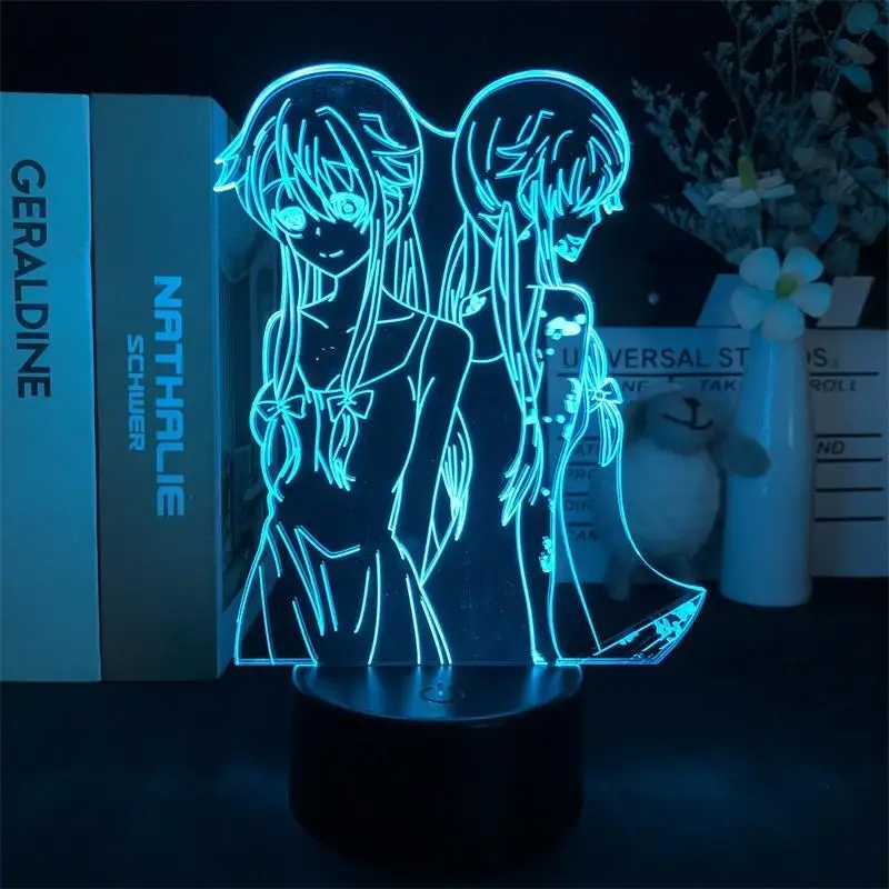 Gasai Yuno 3D Night Light Japanese Anime Future Diary Nightlight 7 Colors Projector LED Table Lamp Room Decoration Children Gift