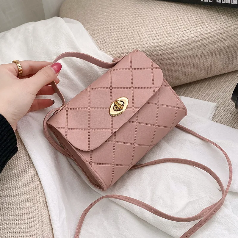 2025 New PU Handbag Versatile PU Handbag Ling Grid Ins Style Leather Small Square Bag Trendy Fashion