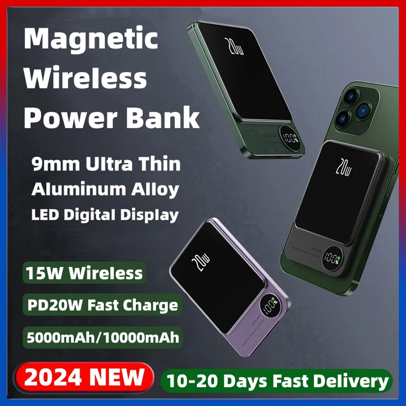 

10000mAh New Magnetic Wireless Power Bank 20W Phone Fast Charger For iPhone 12 13 14 15 Pro Max Mini Powerbank External Battery