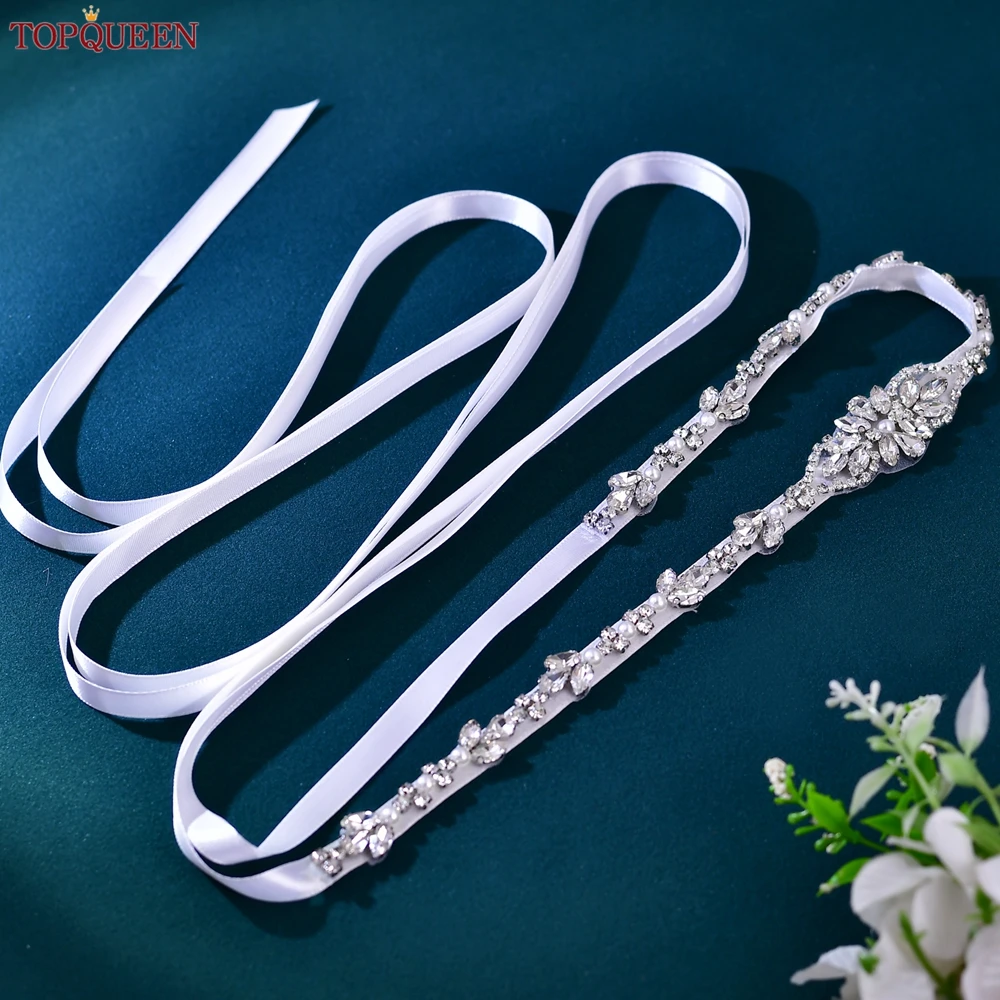 

TOPQUEEN Hot Sale Wedding Thin Belt Stage Dress Waistband Women Ribbon Belt Bridal Accessories Silver Jewelry Patch Gift S09