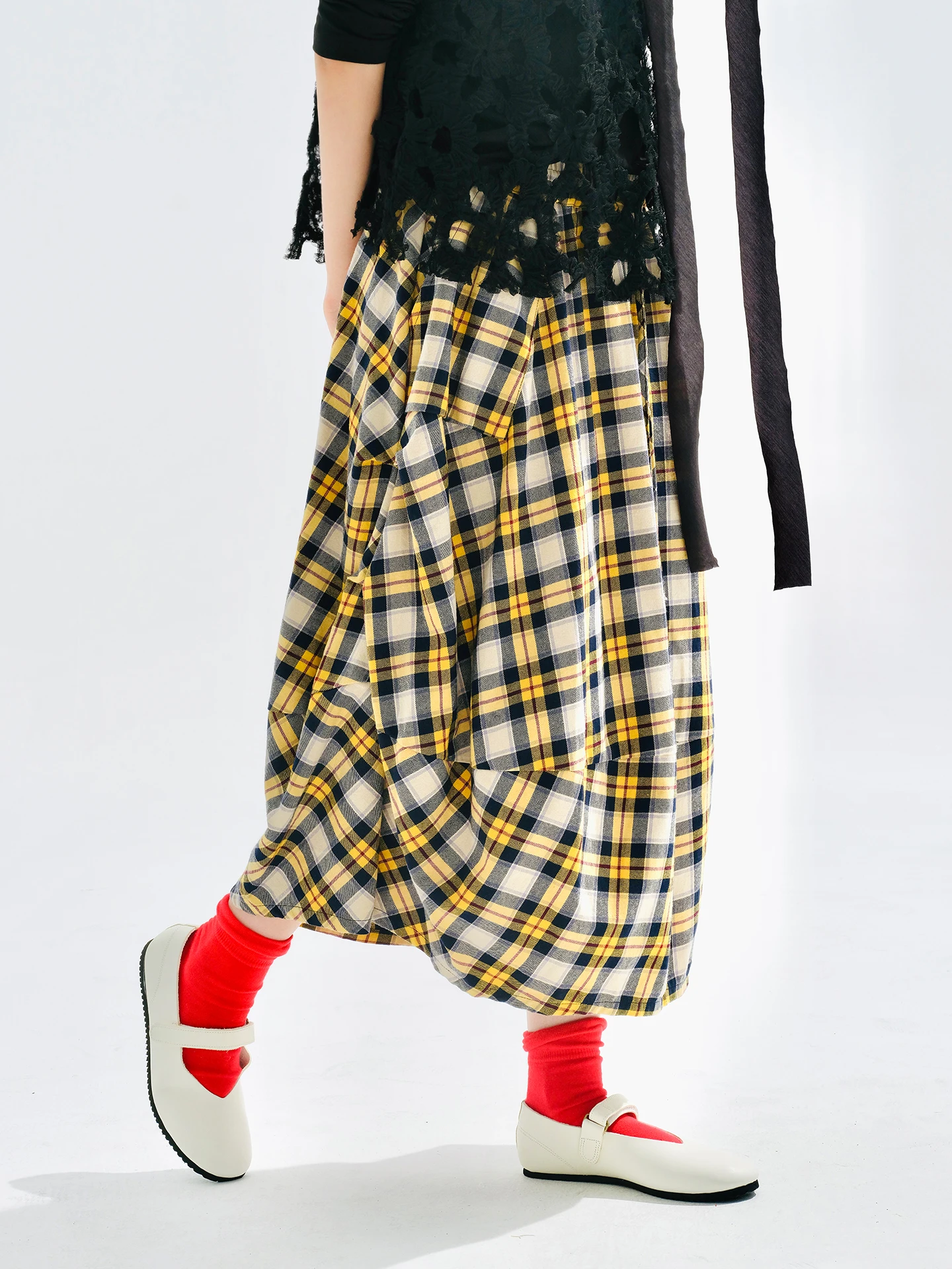Yellow checkered skirt 2025 imakokoni original autumn Japanese