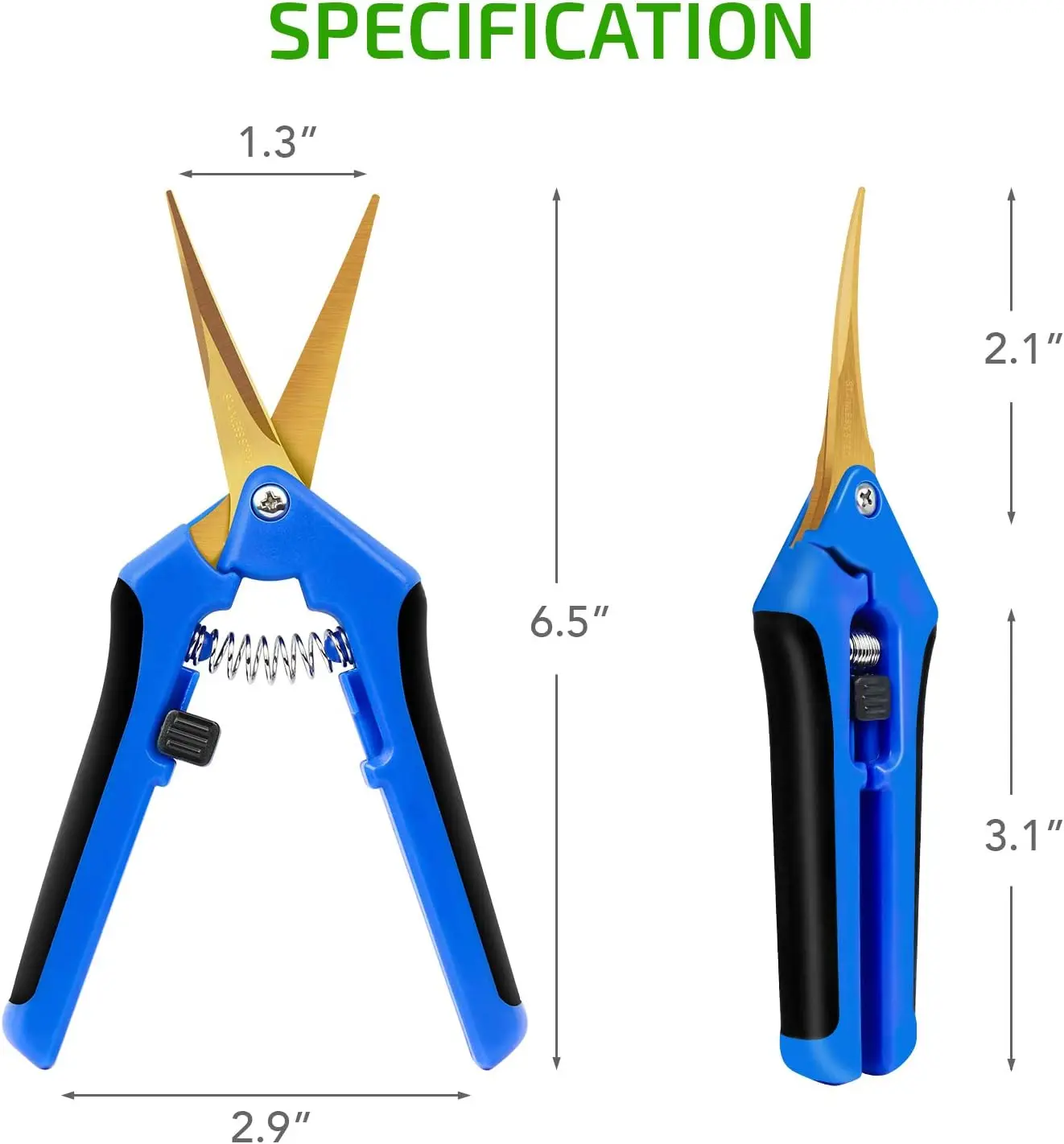 Trimming Scissors 6.5 Inch Gardening Hand Pruner Pruning Shear Stainless Steel Straight/ Curved Titanium Coated Precision Blades