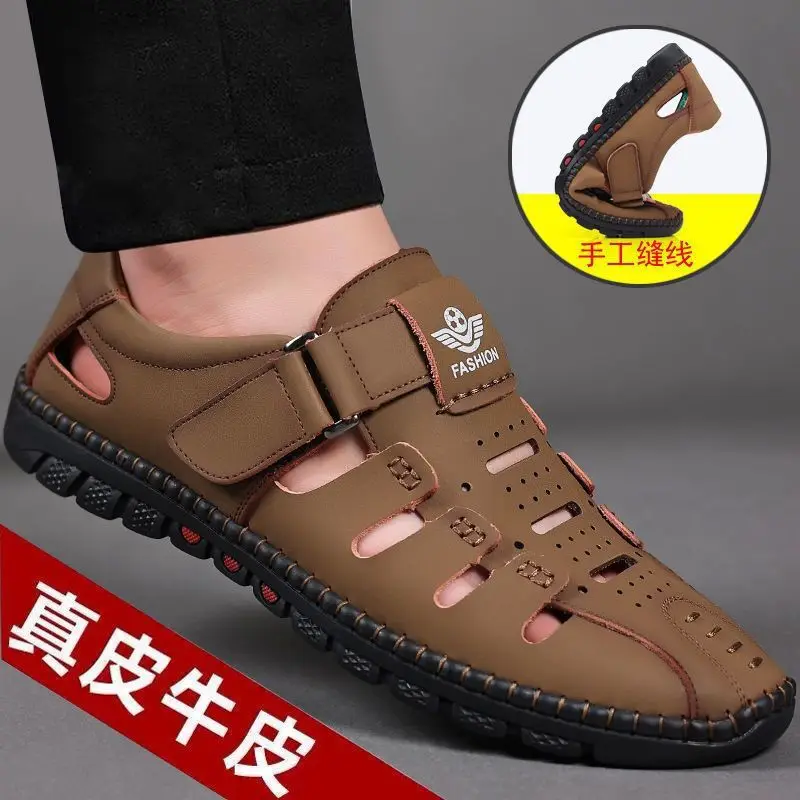 Leather Sandals Summer Sandals Men Sandals Leather Summer Breathable Casual Shoes for Man Slip on Clogs Outdoor Walking Shoes Non Slip Hand Made Sandalias