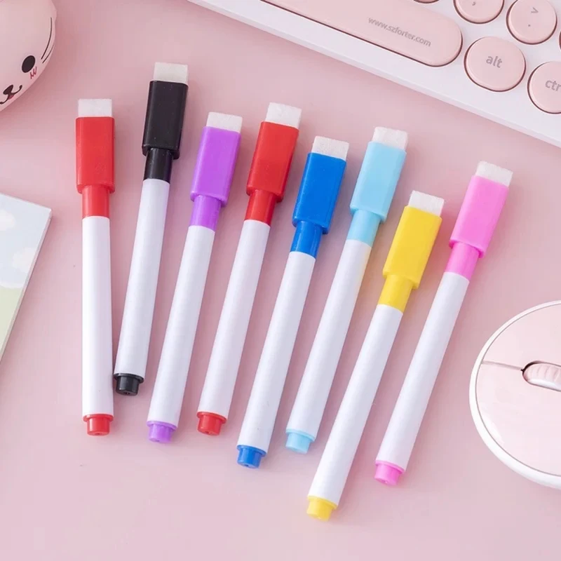 Pennarelli cancellabili a secco a 8 colori con gomma integrata, pennarelli atossici per bambini, casa e scuola - immagine 3