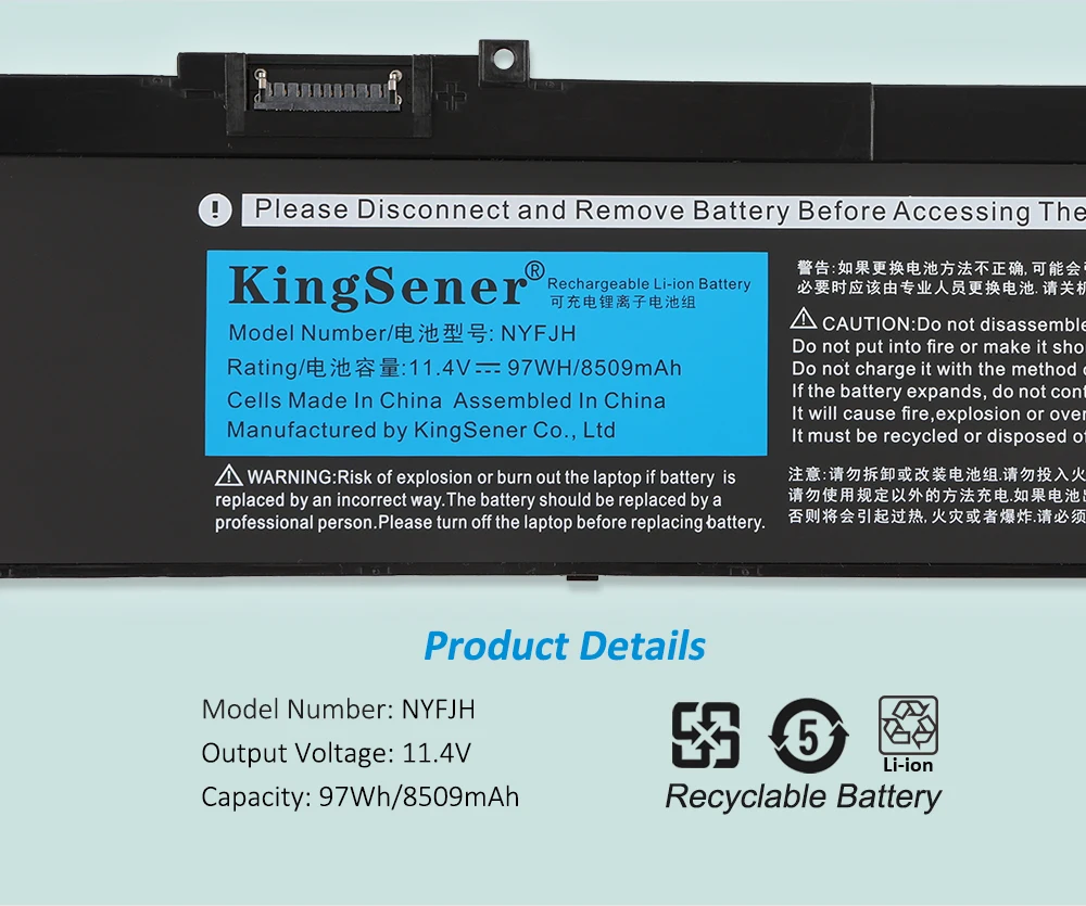KingSener-NYFJH bateria do portátil, DELL Precision 7530,