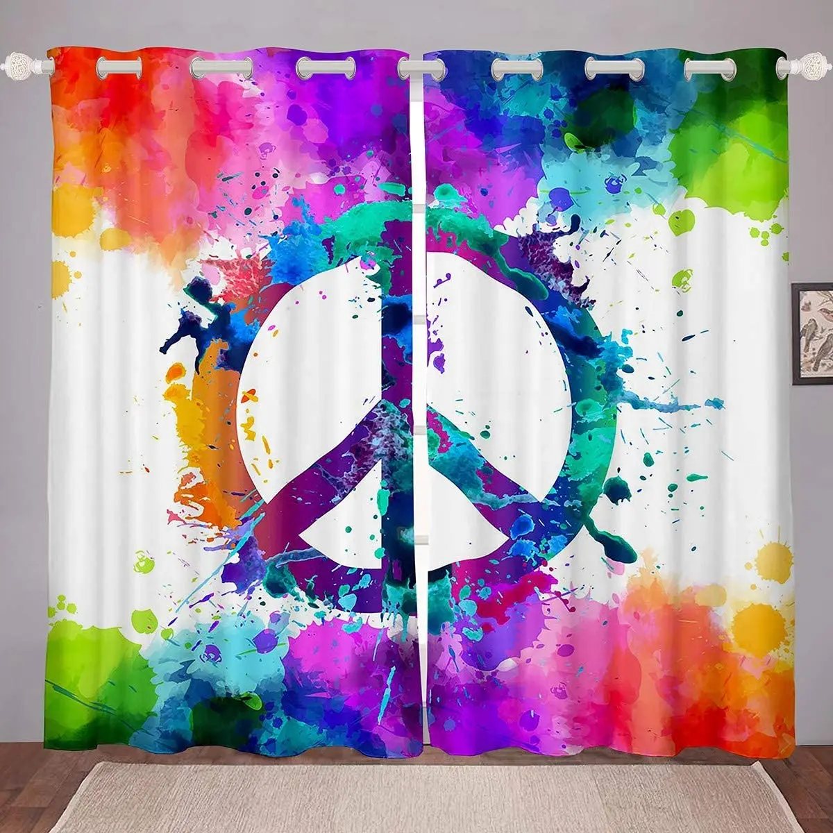 

Peace Art Window Treatments Hippie Peace Art Curtains Colorful Flowers Print Window Drapes for Kids Girls Cortinas