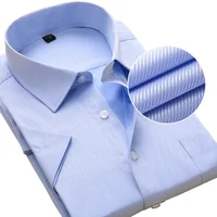 Plus Size Men Dress Shirts Short Sleeve Slim Fit Solid Striped Business Formal White Man Shirt Male Social Casual Clothing 1