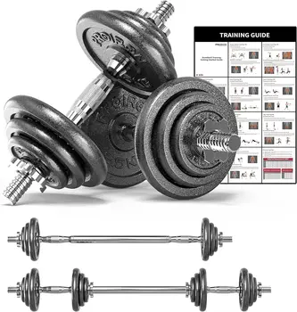 44Lbs Cast Iron Adjustable Dumbbell Set Hand Weight with Solid Dumbbell Handles Changed into Barbell Handily Great for Bodybuild 1