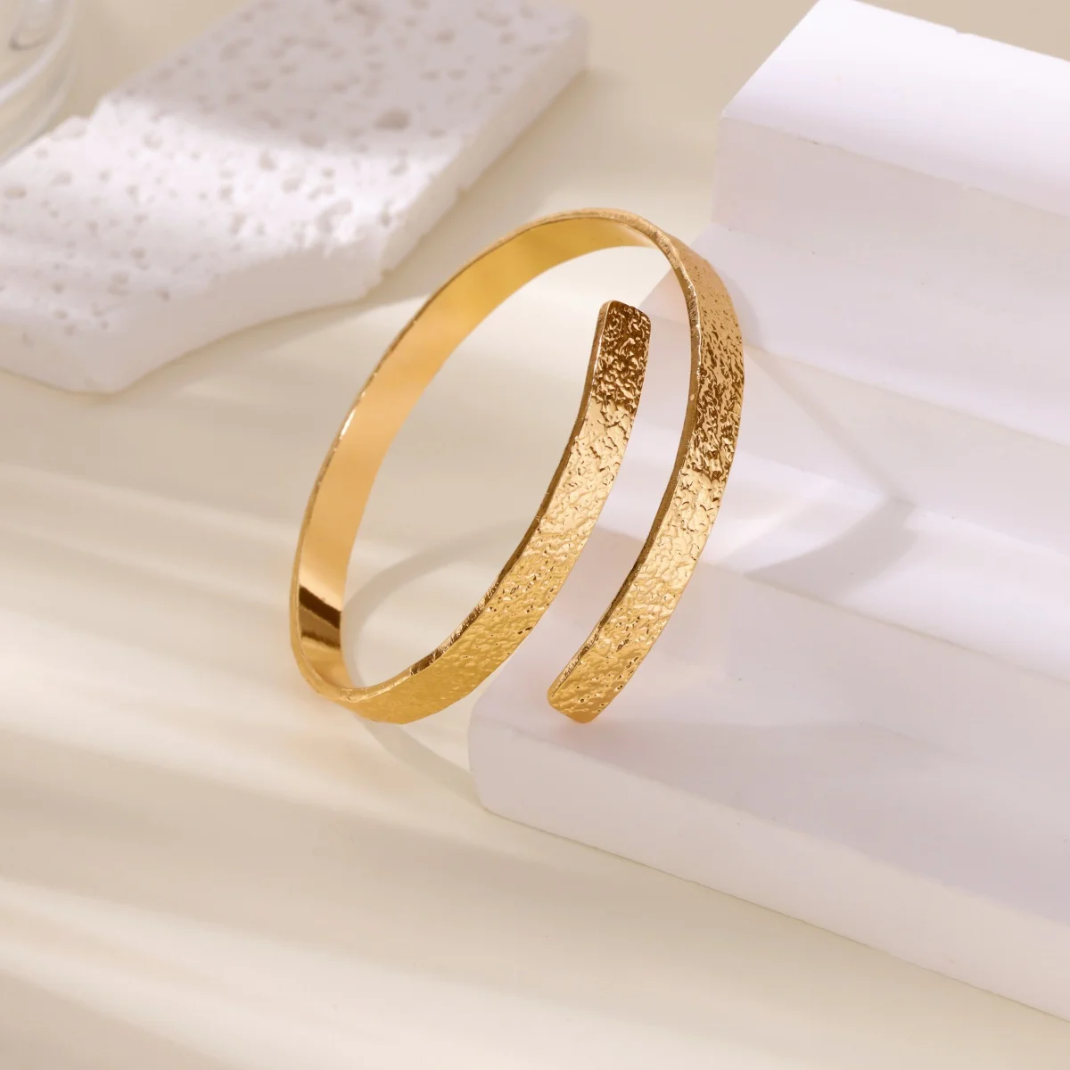 Bangle Textured for Women Gold Stainless Steel