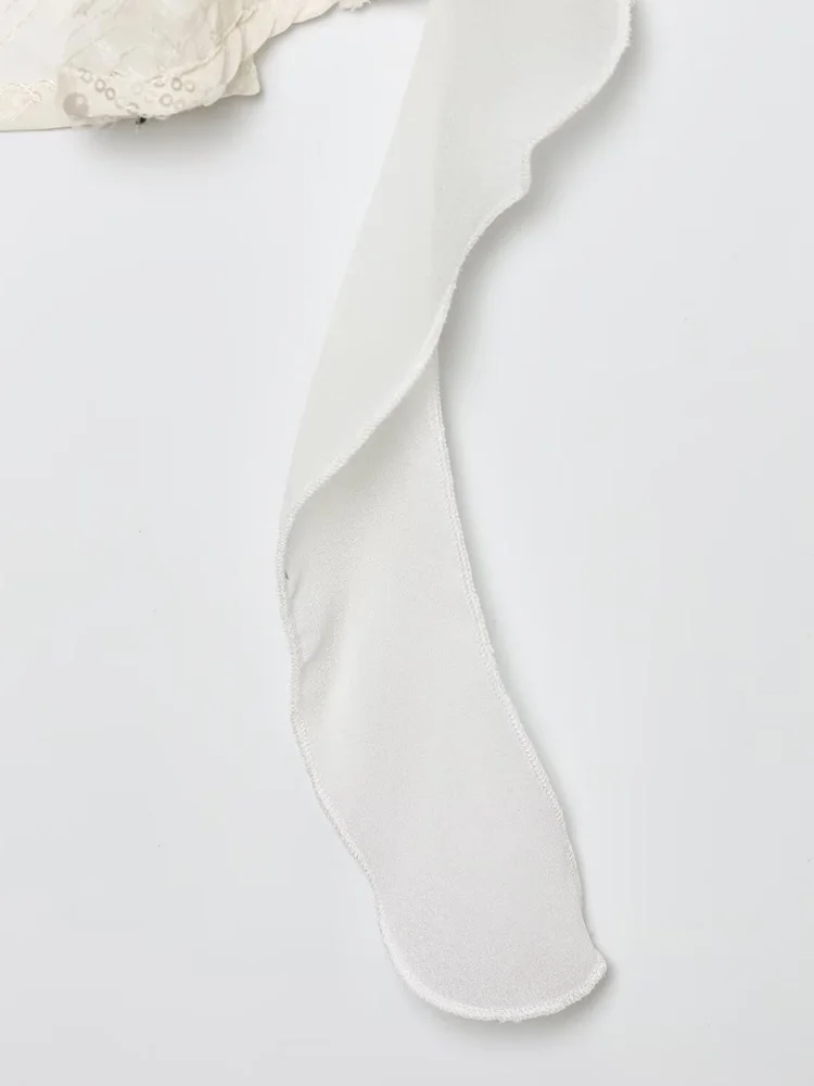HXAO Slip Perlen Damen Kleider Rüschen Tüll Kurze Kleider Ärmellose weiße Damenbekleidung Rückenfreie Damen Midi Kleidung – Detail 9