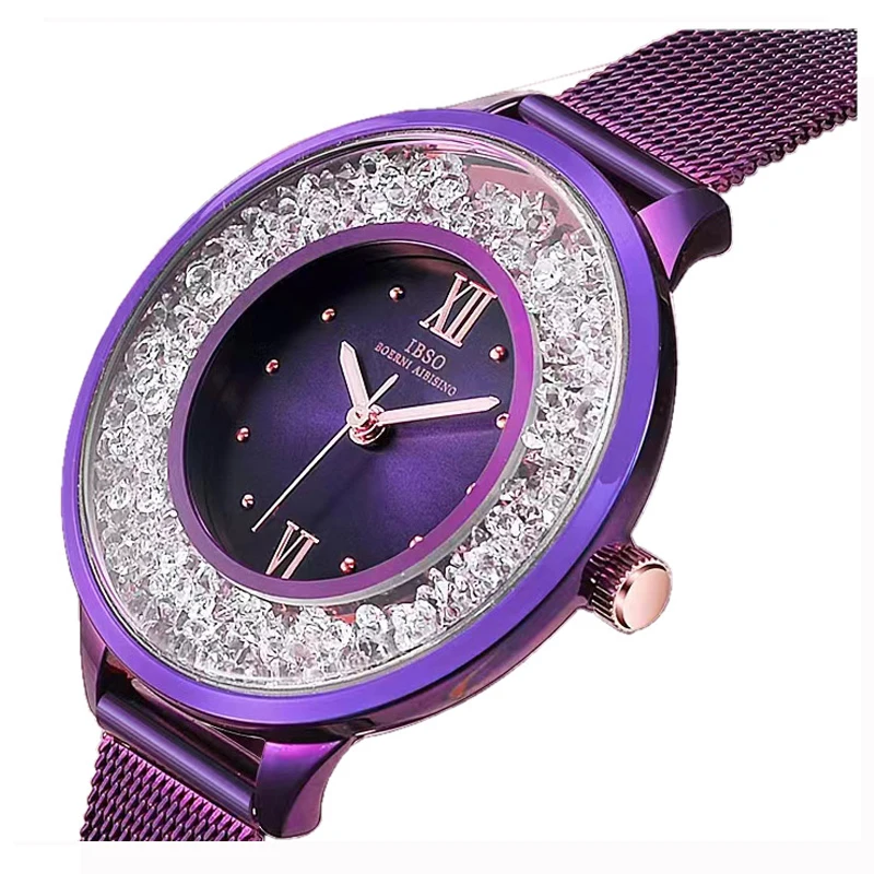 Luxury Women Watch Steel Mesh Strap Purple Rhinestone Waterproof Casual Hand Clock Female Original Fashion Lady Wristwatch Green