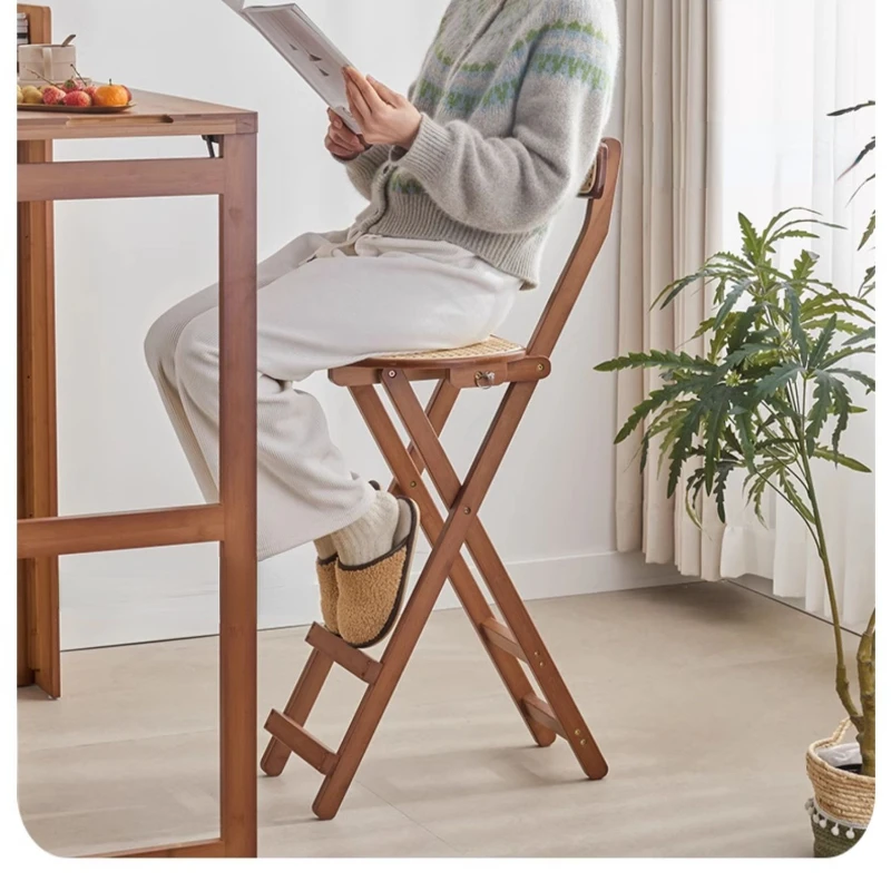Foldable Barstool Coffee Counter Portable Rattan Dining Chair Leisure Backrest Stool Modern Bench for Versatile Use s