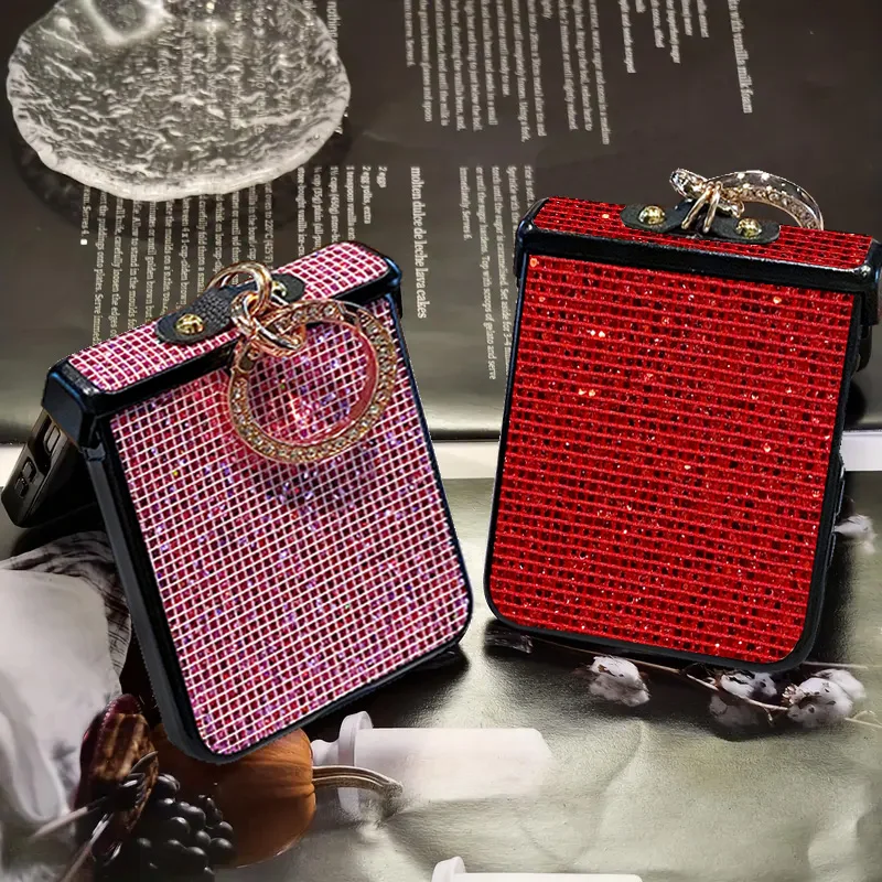 Sparkling Grid Pattern Phone Case with Fashion Faux Diamond Ring Buckle - Hard Shell Design
