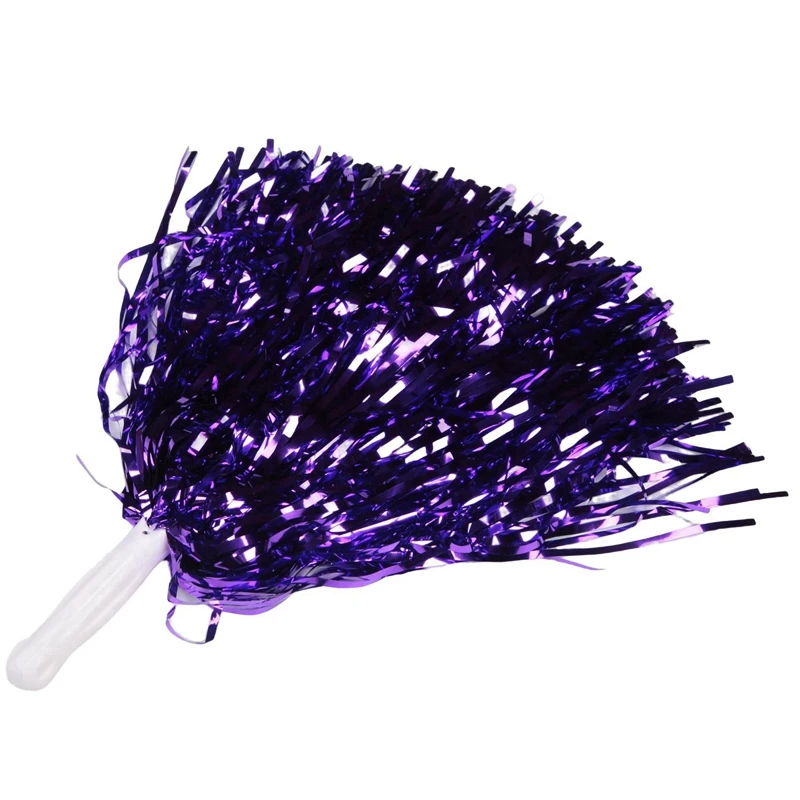 ABJV 48Pcs Cheerleading Pom Poms Metallic Foil Cheer Pom Poms With Plastic Handle For Adults Kids Cheerleaders Party Purple
