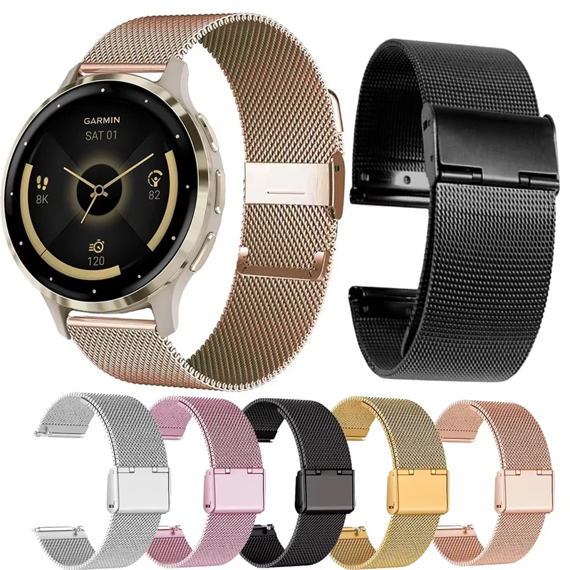 Bracelet Métal Maille Pour Garmin Venu Sq/Venu 2 Plus/Vivoactive 5/3 - 20mm Or Rose - Neuf