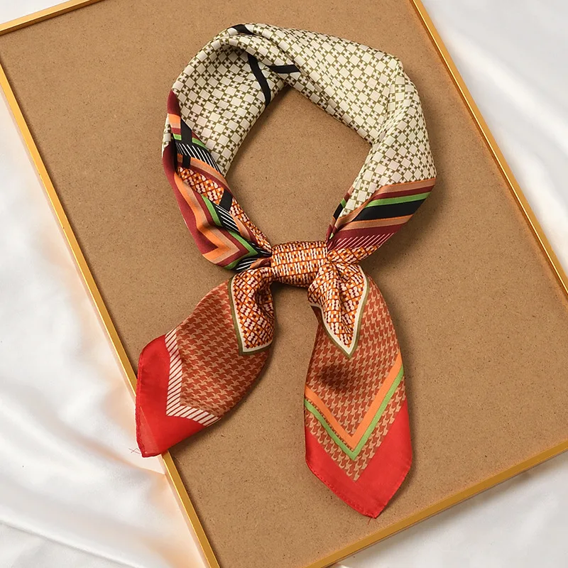 

Geometric Small Square Bandana Women Classical Soft Silk Scarf Neckwear Luxury Office Lady Handkerchief 70x70 cm NEW 2023